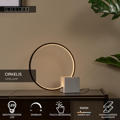 Lucide CIRKELIS - Tafellamp - Ø 32 cm - LED Dimb. - 1x6W 3000K - Zwart